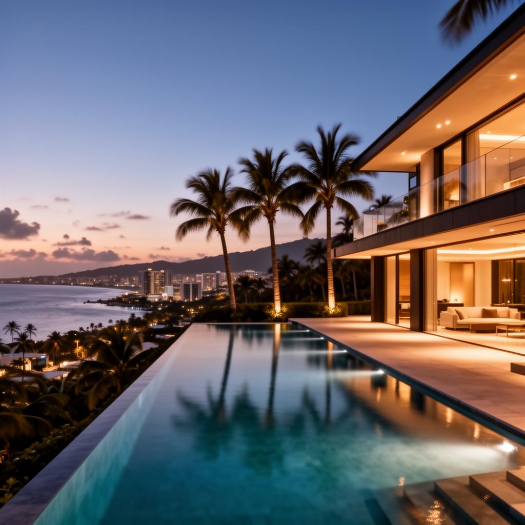 Luxury coastal villa at twilight